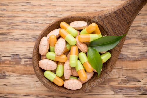 Preview: Homeopathic supplement. Alternative Medicine. Vitamin capsules.