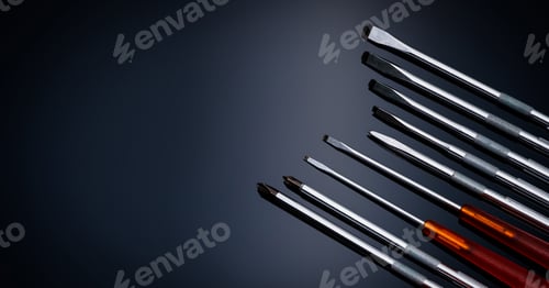 Preview: Screwdriver and center punch. Mechanic hand tools. Screwdriver sets with interchangeable blades. M