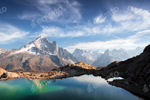 Preview: Sunny day on Lac Blanc lake in France Alps