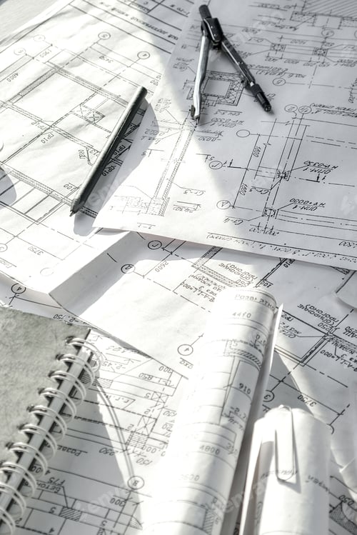 Preview: Architects concept, engineer architect designer freelance work on start-up project drawing, construc