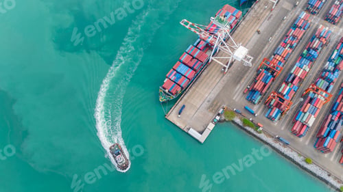 Preview: Crane loading box container to cargo ship at commercial dock port. Shipyard Cargo Container
