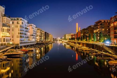 Preview: Night view of the West Harbor in Frankfurt, Germany