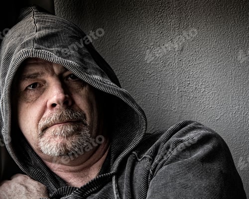Preview: Middle-aged man looked at the camera whilst in his depression