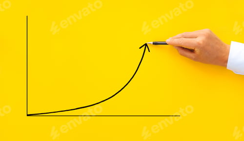 Preview: Businessman pointing arrow graph with pen. Business development to success, profit and growing growt