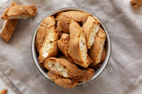 Preview: Homemade Almond Cantuccini Pastry in a Bowl, top view.