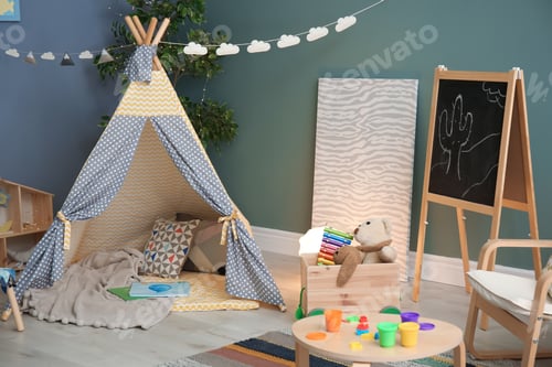 Preview: Modern room interior with play tent for child