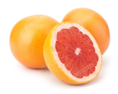Preview: Ripe cut red grapefruit isolated on white background