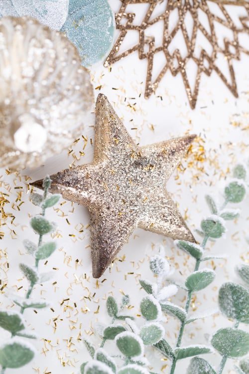 Preview: New Year celebration and Christmas background, Christmas decorations top view.