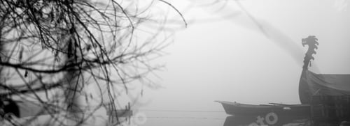 Preview: Dragon boat in a mist and foggy day at early morning