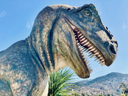 Preview: Tyrannosaurus Rex or T-Rex replica with huge teeth at the museum in San Diego.