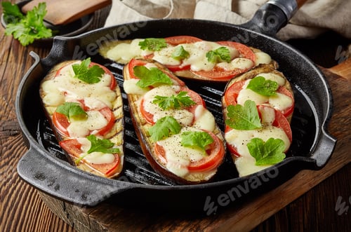 Preview: grilled eggplants on cooking pan