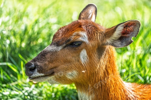 Preview: Majestic Bongo Antelope Portrait in Lush Green Meadow, Wildlife Beauty and Graceful Animal