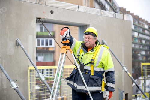 Preview: One real senior surveyor worker working with theodolite or tacheometer transit equipment