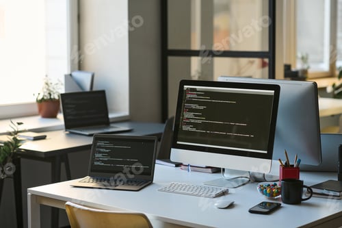 Preview: Workplace of programmer in modern office