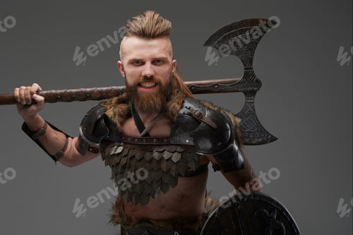 Preview: Bearded Viking warrior dressed in fur and light armor