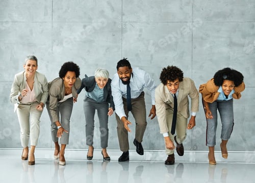 Preview: young business people meeting office teamwork group fun competition sports race break speed winner