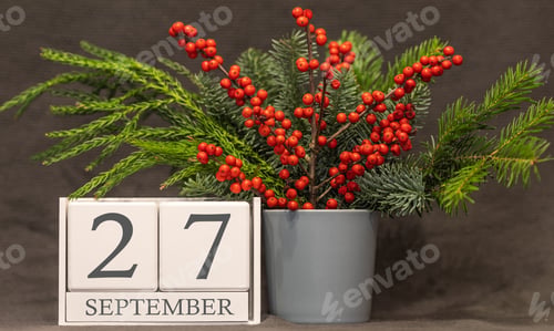 Preview: Memory and important date September 27, desk calendar - autumn season.