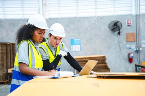 Preview: Professional worker supervisor inspector packaging stock order at factory warehouse