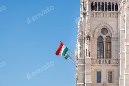 Preview: Hungarian Flag at Hungarian Parliament Building - Budapest, Hungary