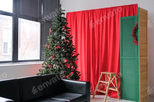 Preview: beautiful cozy living room decorated for Christmas