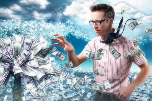 Preview: Money tree and worker, conceptual collage