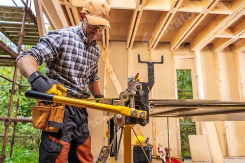 Preview: Sheet Metal Folding Machine Operating by Construction Worker