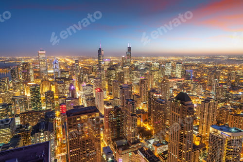 Preview: Chicago, Illinois, USA aerial cityscape towards Lake Michigan