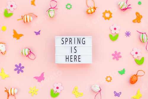 Preview: Creative Easter flat lay holiday text ligthbox