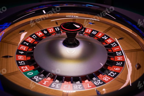 Preview: Roulette wheel In Casino Wide Shot On A Black Background