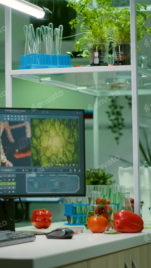 Preview: Empty microbiology laboratory with nobody in it prepared for developing chemical dna experiment