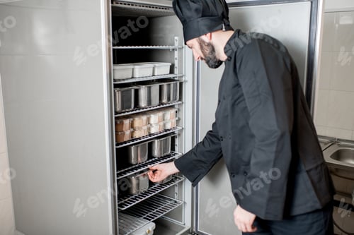 Preview: Chef cook getting food from the refrigerator