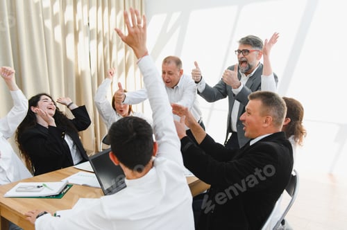 Preview: Business team celebrating success in meeting