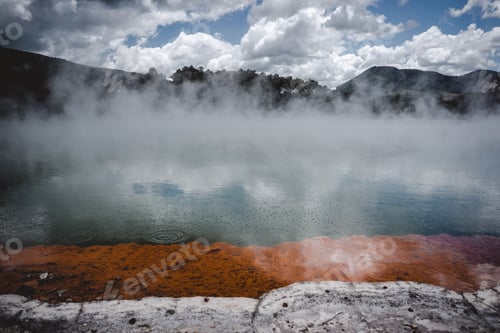 Preview: Steam over water of magnificent lake