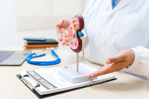 Preview: A doctor uses an anatomical kidney model to explain renal diseases, treatments, and diagnostics