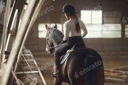 Preview: Elegant girl in a farm wiith a horse