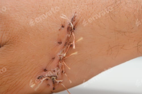 Preview: Close-up of a hand wound with stitches