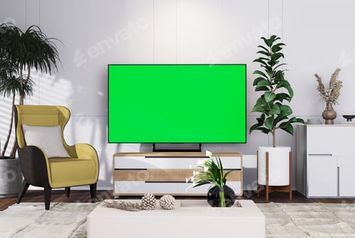 Preview: Mock up smart TV with with chroma key in modern interior fully f