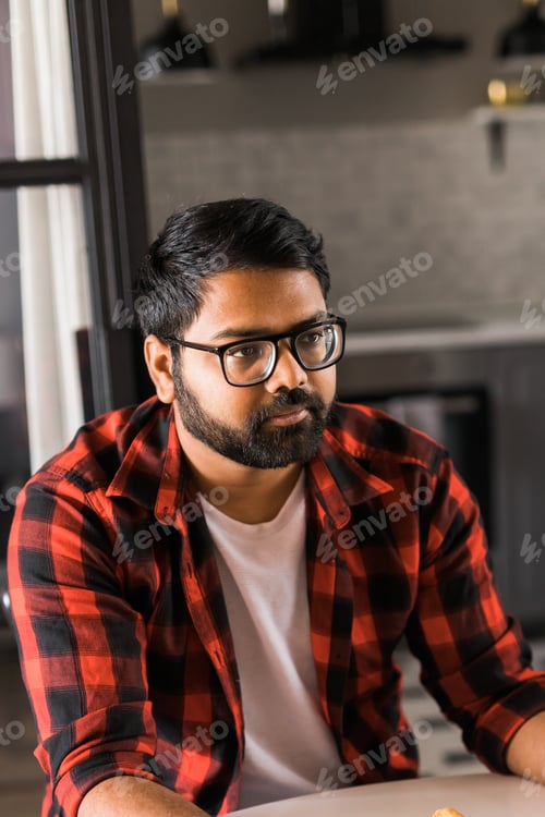 Preview: Head shot portrait smart confident smiling millennial indian man. Handsome hindu student guy
