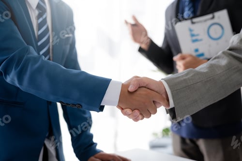 Preview: Successful co-investment. Business people handshake represent successful negotiations.