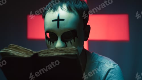 Preview: Monster Man With Mask Reads a Book on Halloween Night