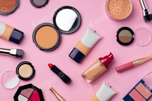 Preview: Set of decorative cosmetics on pink background