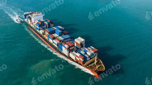 Preview: Aerial view container cargo ship maritime freight shipping by container cargo ship, Global business.