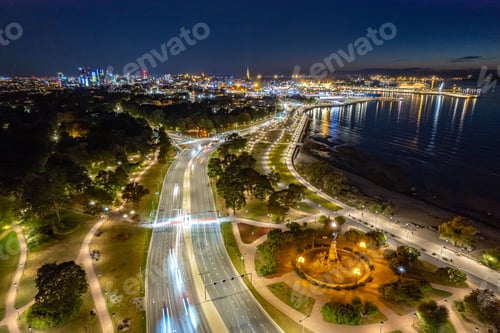 Preview: Aerial view of the Russalka Memorial statue situated near the coastline of Tallinn, Estonia.