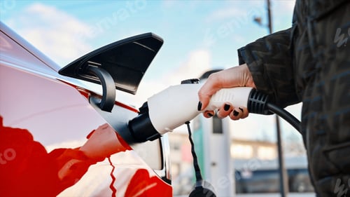 Preview: Woman plugging charger into electric car