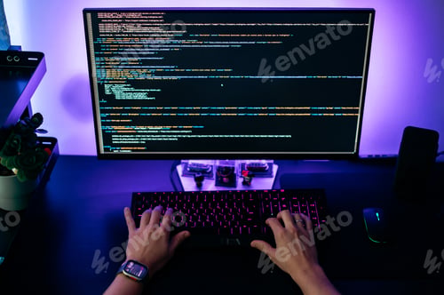 Preview: Computer screen with programming code abstract technology background of software developer and