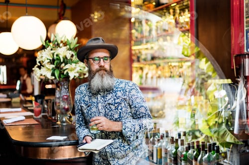 Preview: Hipster Man Drinking Relax Concept