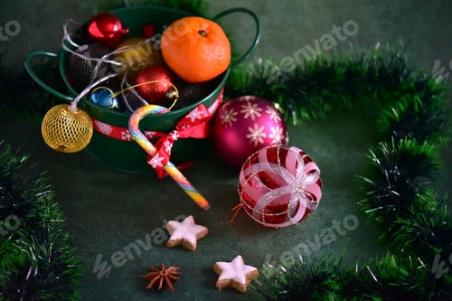 Preview: Christmas decoration on green background