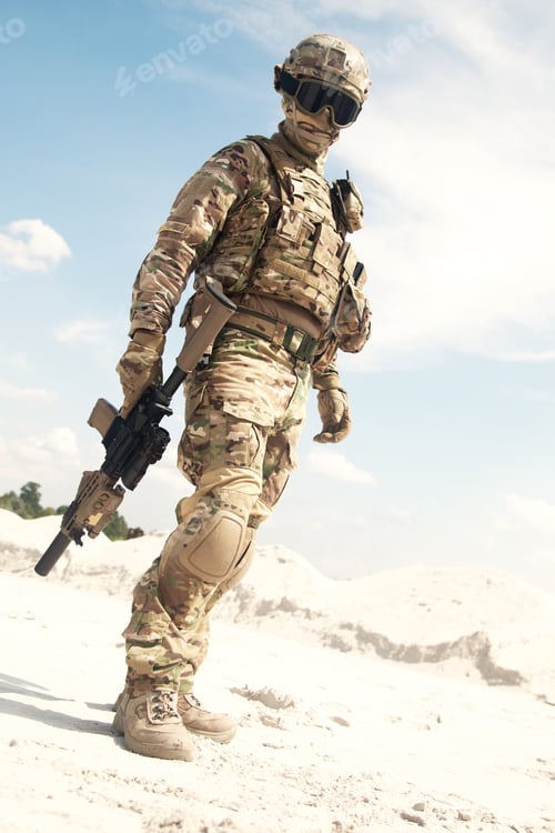 Preview: War games player equipped with tactical ammunition