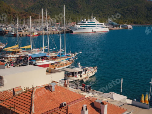 Preview: Old town with cafes and restaurantss in Netsel marina in Marmaris harbor, Turkey