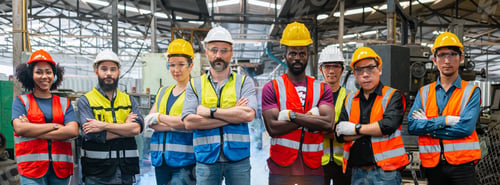 Preview: Group of various nationalities engineer professional successful team corporate workers standing